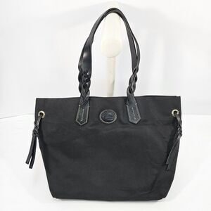 Dooney & Bourke Black Braided Handle Nylon Shopper Tote Bag with Red Lining